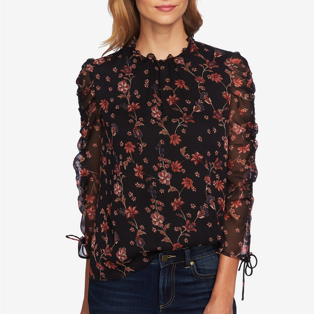 CeCe Long Sleeve Floral Collar Blouse Medium